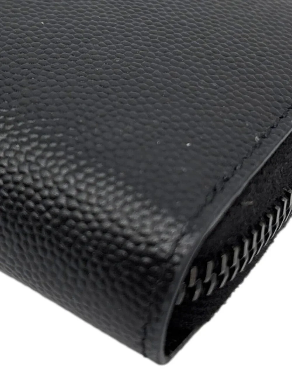Yves Saint Laurent Monogram Logo Grained Leather Zip Coin Purse Black